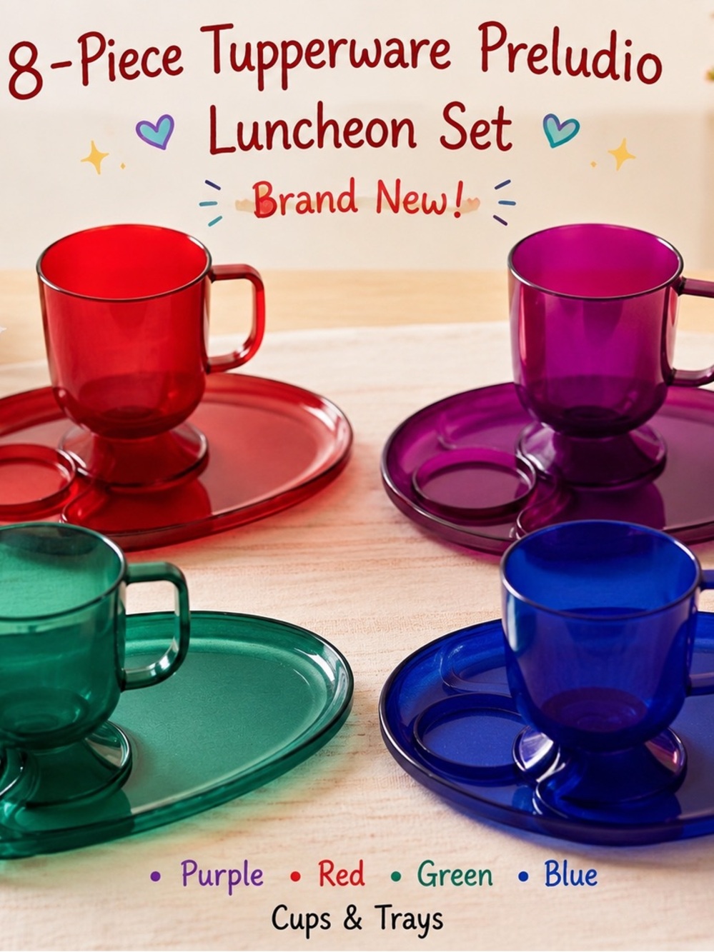 Tupperware colorful translucent luncheon set - Purple, Red, Green, Blue